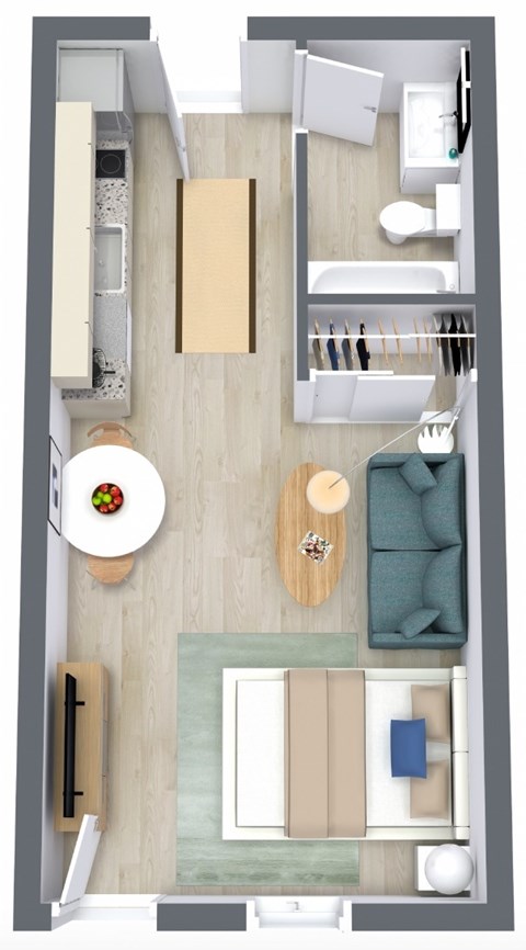 Floor plan for studio, 1 bath